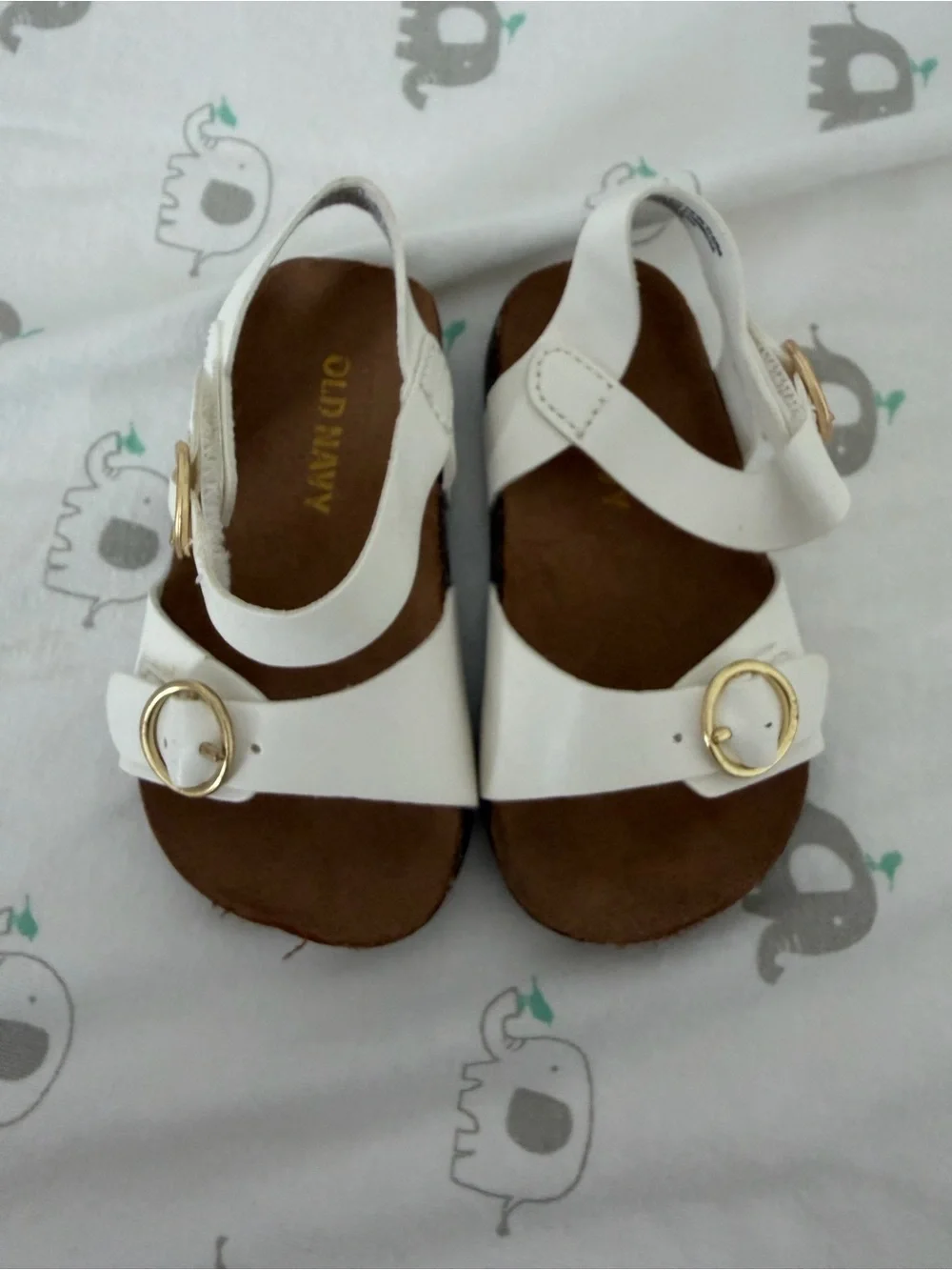 Old Navy White Sandals with Gold Buckles